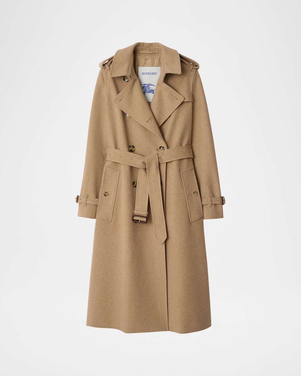 Kensington Belted Cashmere-Wool Double-Breasted Trench Coat